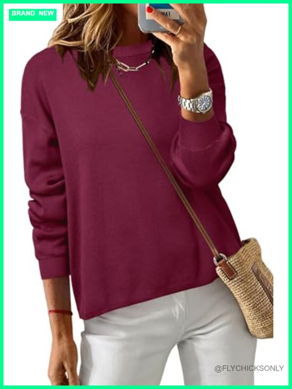 100% Cotton Relaxed Fit Crew Neck Pullover Sweater Long Sleeve Cozy Top